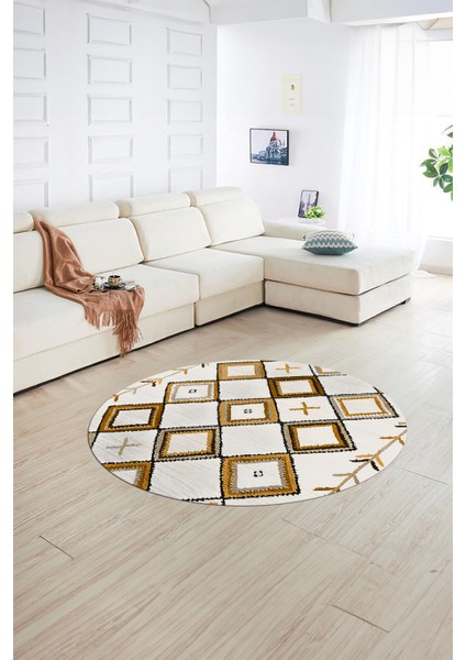 Dijital Baskılı Kaymaz Yıkanabilir Iskandinav Yuvarlak Salon Halısı, N-Y-Iskandinav-12-Turuncu, fırsatları