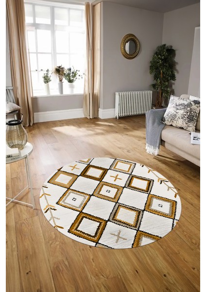 Dijital Baskılı Kaymaz Yıkanabilir Iskandinav Yuvarlak Salon Halısı, N-Y-Iskandinav-12-Turuncu, indirimleri