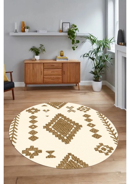Dijital Baskılı Kaymaz Yıkanabilir Iskandinav Yuvarlak Salon Halısı, N-Y-Iskandinav-15-Kahve, fiyatları