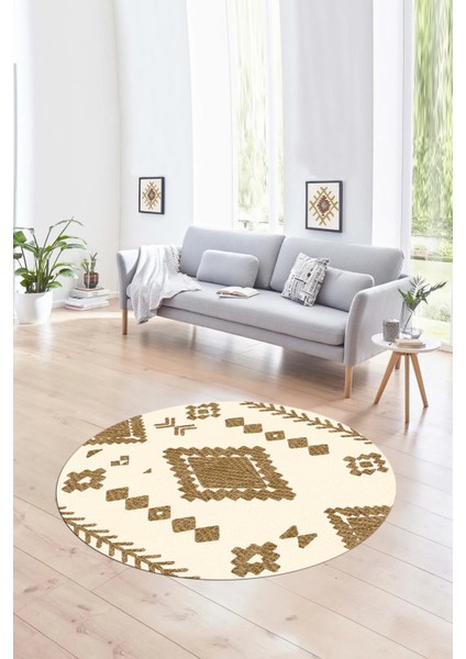 Dijital Baskılı Kaymaz Yıkanabilir Iskandinav Yuvarlak Salon Halısı, N-Y-Iskandinav-15-Kahve, modelleri