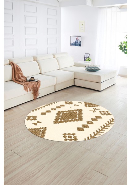 Dijital Baskılı Kaymaz Yıkanabilir Iskandinav Yuvarlak Salon Halısı, N-Y-Iskandinav-15-Kahve, fırsatları