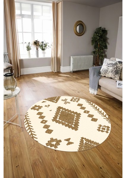 Dijital Baskılı Kaymaz Yıkanabilir Iskandinav Yuvarlak Salon Halısı, N-Y-Iskandinav-15-Kahve, indirimleri