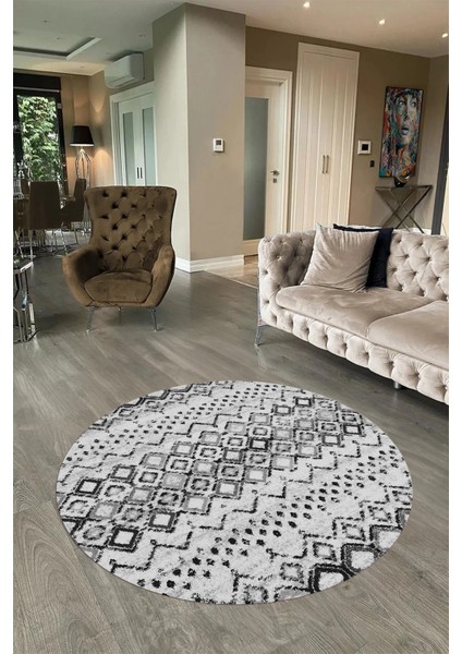 Dijital Baskılı Kaymaz Yıkanabilir Iskandinav Yuvarlak Salon Halısı, N-Y-Iskandinav-22-Gri,