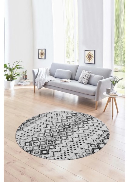 Dijital Baskılı Kaymaz Yıkanabilir Iskandinav Yuvarlak Salon Halısı, N-Y-Iskandinav-22-Gri, modelleri