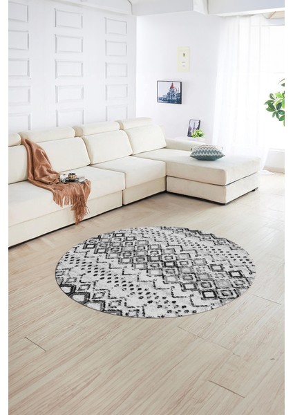 Dijital Baskılı Kaymaz Yıkanabilir Iskandinav Yuvarlak Salon Halısı, N-Y-Iskandinav-22-Gri, fırsatları
