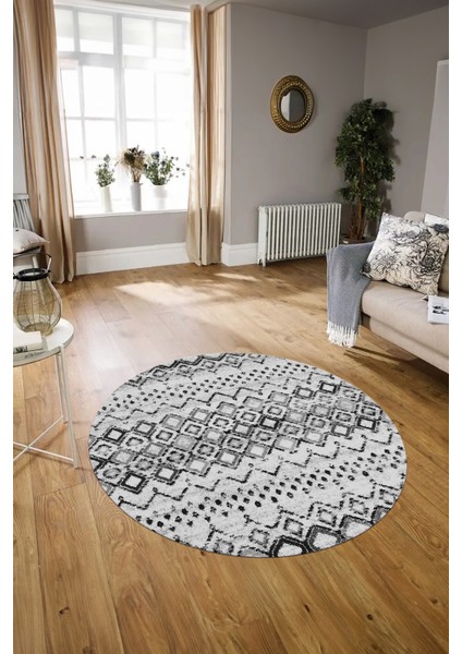 Dijital Baskılı Kaymaz Yıkanabilir Iskandinav Yuvarlak Salon Halısı, N-Y-Iskandinav-22-Gri, indirimleri