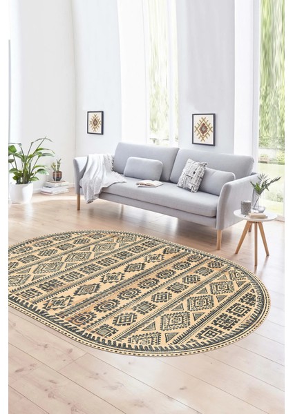 Dijital Baskılı Kaymaz Taban Yıkanabilir Iskandinav Oval Salon Halısı, N-O-Iskandinav-23-Krem, modelleri