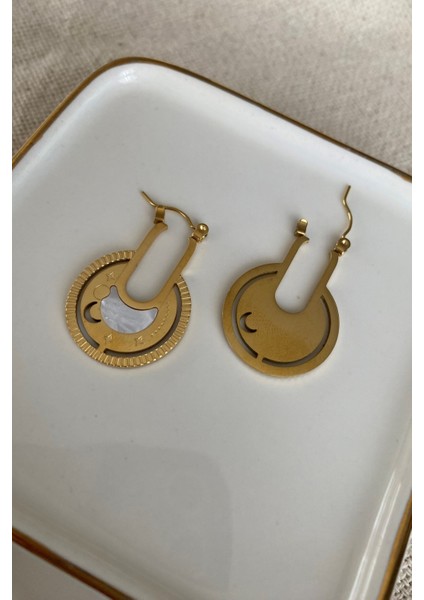 Sedefli Ay & Yıldız Çelik Küpe