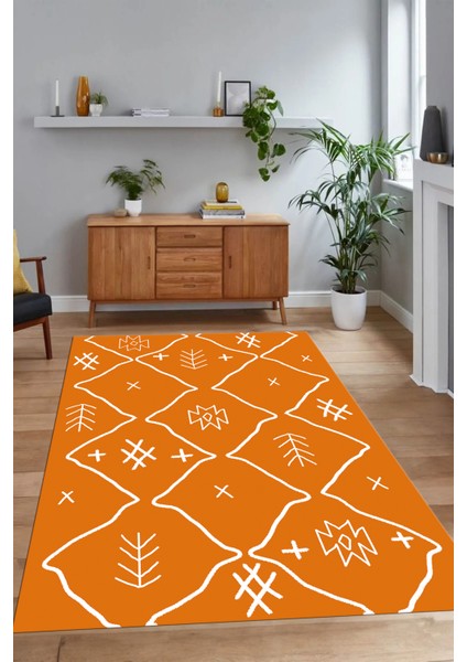 Dijital Baskılı Kaymaz Taban Yıkanabilir Iskandinav Yolluk Salon Halısı, N-Iskandinav-04-Turuncu, fiyatları