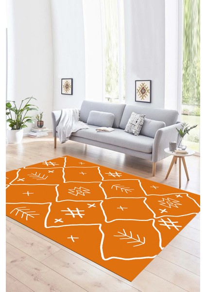 Dijital Baskılı Kaymaz Taban Yıkanabilir Iskandinav Yolluk Salon Halısı, N-Iskandinav-04-Turuncu, modelleri