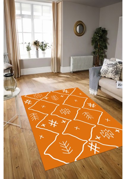 Dijital Baskılı Kaymaz Taban Yıkanabilir Iskandinav Yolluk Salon Halısı, N-Iskandinav-04-Turuncu, indirimleri