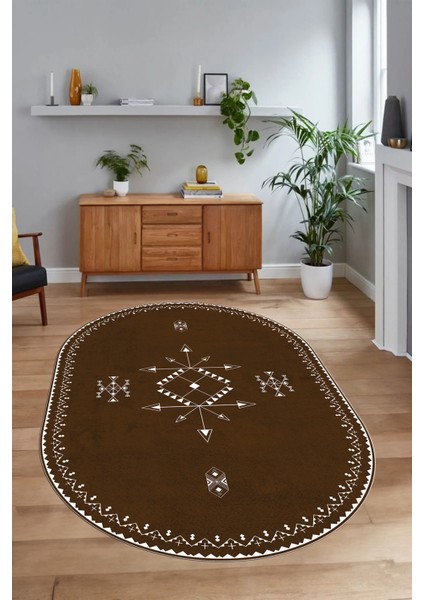 Dijital Baskılı Kaymaz Taban Yıkanabilir Iskandinav Oval Salon Halısı, N-O-Iskandinav-08-Kahve, fiyatları