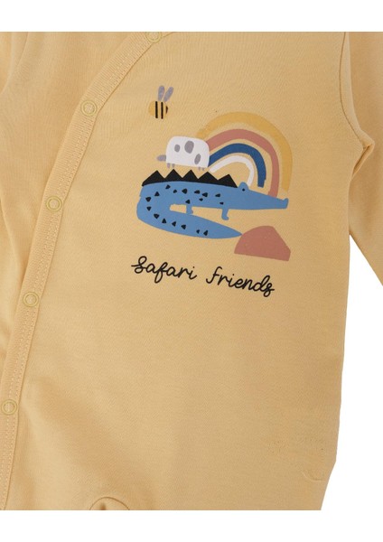 Erkek Bebek Hayvan Baskılı Yandan Çıtçıtlı Patikli Tulum 2'li Set