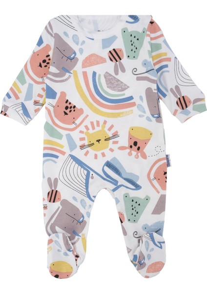 Erkek Bebek Hayvan Baskılı Yandan Çıtçıtlı Patikli Tulum 2'li Set