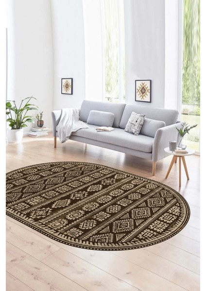 Dijital Baskılı Kaymaz Taban Yıkanabilir Iskandinav Oval Salon Halısı, N-O-Iskandinav-23-Kahve, modelleri