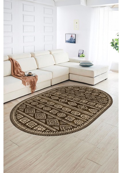 Dijital Baskılı Kaymaz Taban Yıkanabilir Iskandinav Oval Salon Halısı, N-O-Iskandinav-23-Kahve, fırsatları