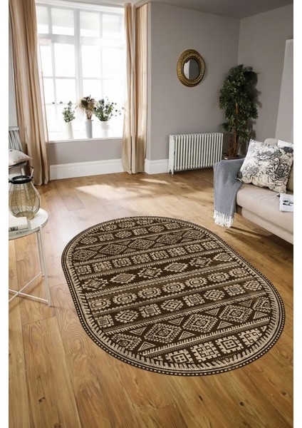 Dijital Baskılı Kaymaz Taban Yıkanabilir Iskandinav Oval Salon Halısı, N-O-Iskandinav-23-Kahve, indirimleri