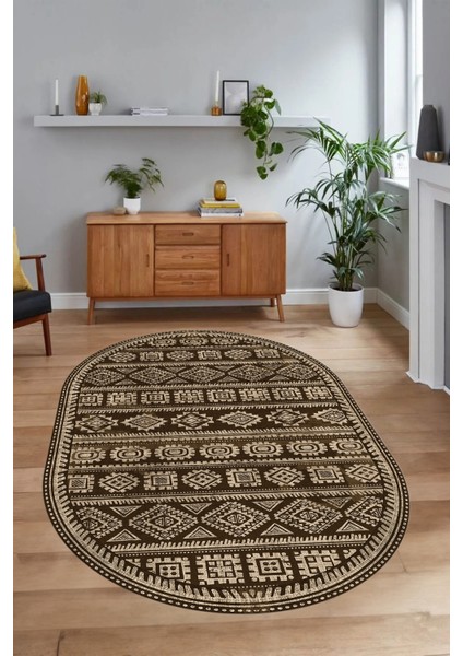 Dijital Baskılı Kaymaz Taban Yıkanabilir Iskandinav Oval Salon Halısı, N-O-Iskandinav-23-Kahve, fiyatları