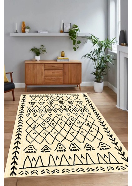 Dijital Baskılı Kaymaz Taban Yıkanabilir Iskandinav Yolluk Salon Halısı, N-Iskandinav-19-Krem, fiyatları