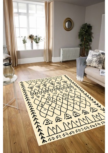 Dijital Baskılı Kaymaz Taban Yıkanabilir Iskandinav Yolluk Salon Halısı, N-Iskandinav-19-Krem, indirimleri