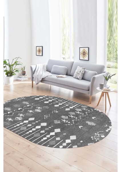 Dijital Baskılı Kaymaz Taban Yıkanabilir Iskandinav Oval Salon Halısı, N-O-Iskandinav-24-Gri, modelleri