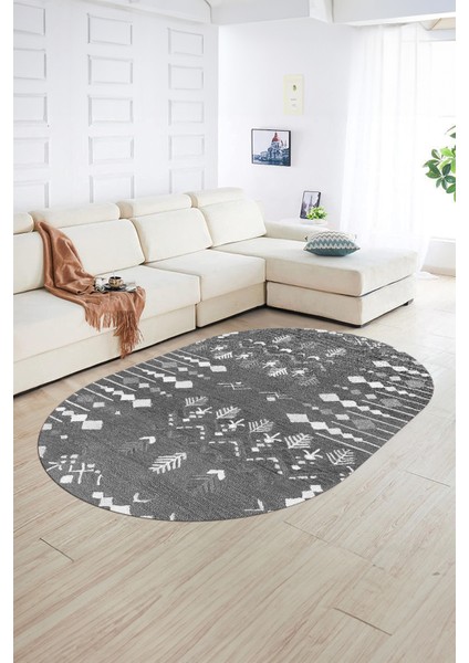 Dijital Baskılı Kaymaz Taban Yıkanabilir Iskandinav Oval Salon Halısı, N-O-Iskandinav-24-Gri, fırsatları