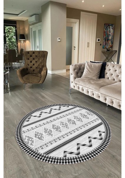 Dijital Baskılı Kaymaz Yıkanabilir Iskandinav Yuvarlak Salon Halısı, N-Y-Iskandinav-27-Gri,