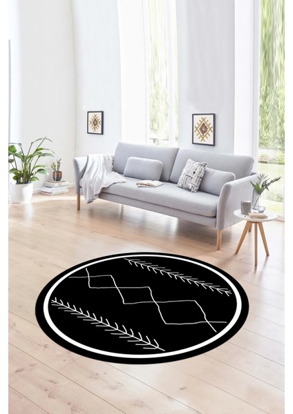 Dijital Baskılı Kaymaz Yıkanabilir Iskandinav Yuvarlak Salon Halısı, N-Y-Iskandinav-01-Siyah, modelleri