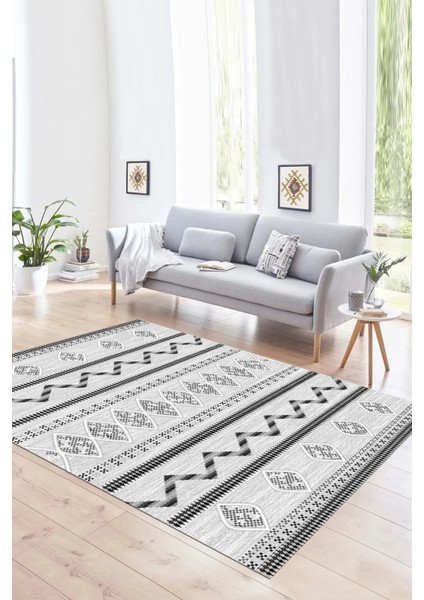 Dijital Baskılı Kaymaz Taban Yıkanabilir Iskandinav Yolluk Salon Halısı, N-Iskandinav-27-Gri,