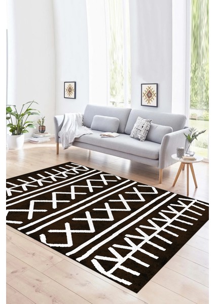 Dijital Baskılı Kaymaz Taban Yıkanabilir Iskandinav Yolluk Salon Halısı, N-Iskandinav-28-Kahve, modelleri