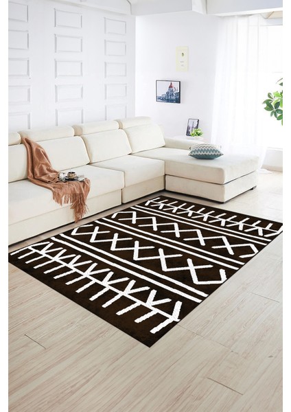 Dijital Baskılı Kaymaz Taban Yıkanabilir Iskandinav Yolluk Salon Halısı, N-Iskandinav-28-Kahve, fırsatları