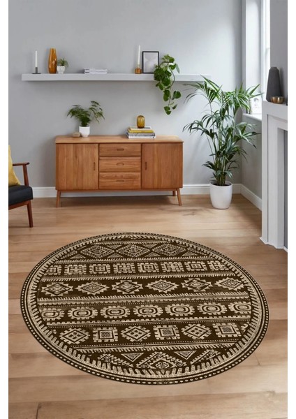 Dijital Baskılı Kaymaz Yıkanabilir Iskandinav Yuvarlak Salon Halısı, N-Y-Iskandinav-23-Kahve, fiyatları