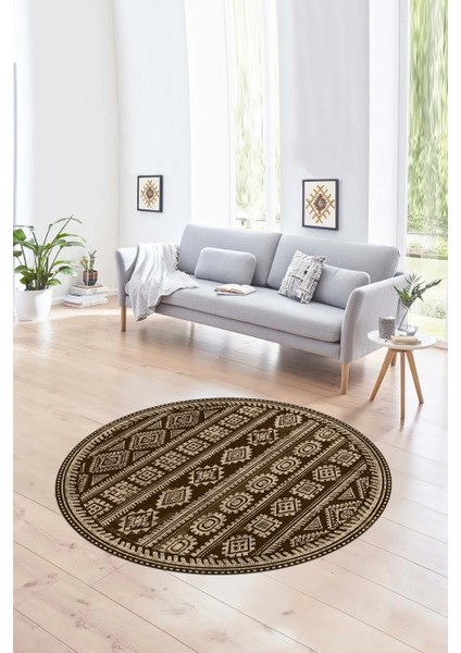 Dijital Baskılı Kaymaz Yıkanabilir Iskandinav Yuvarlak Salon Halısı, N-Y-Iskandinav-23-Kahve, modelleri