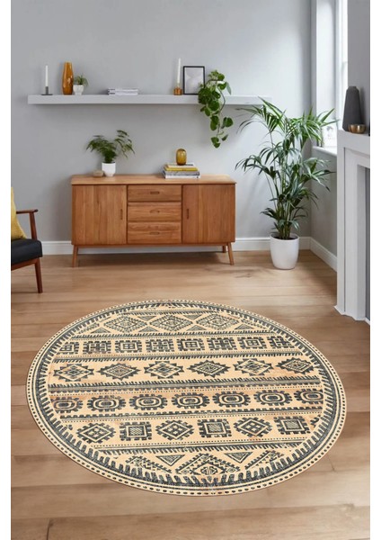 Dijital Baskılı Kaymaz Yıkanabilir Iskandinav Yuvarlak Salon Halısı, N-Y-Iskandinav-23-Krem, fiyatları