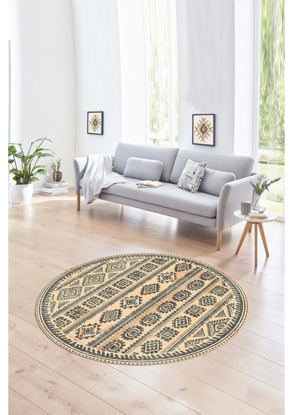 Dijital Baskılı Kaymaz Yıkanabilir Iskandinav Yuvarlak Salon Halısı, N-Y-Iskandinav-23-Krem, modelleri