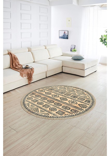 Dijital Baskılı Kaymaz Yıkanabilir Iskandinav Yuvarlak Salon Halısı, N-Y-Iskandinav-23-Krem, fırsatları