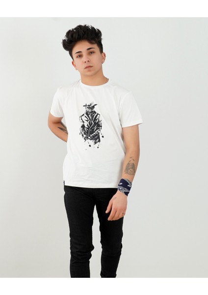 Kovboy Adam Baskılı Oversi̇Ze Beyaz Ti̇Şört fiyatları
