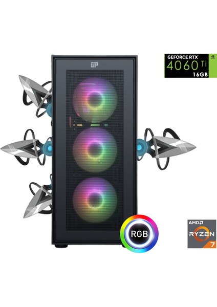 Güneysu Teknoloji Gaming R7-4060TI Ryzen 7800X3D 64G Ddr5 1tb SSD Rtx 4060Tİ 16G Oyun Bilgisayarı