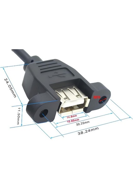 Erkek Dişi Panel Tipi Kablosu Siyah USB 2.0 Tip A 50CM