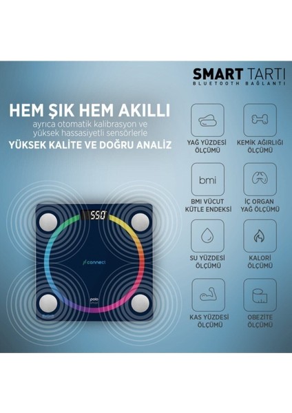 Lacivert PSC04 Tartı Connect Smart Akıllı Baskül Yağ Ölçer Bluetooth fırsatları