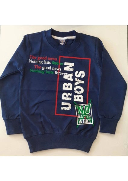 Lacivert Baskılı Kolları, Beli ve Boynu Lastikli Sweatshirt