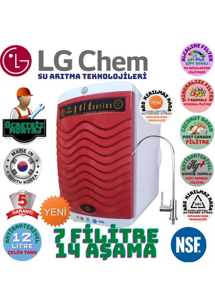 Lg Chem Gold Plus Ücretsiz Montaj Beyaz-Kırmızı 12 Litre 7 Filitre 14 Aşama Su Arıtma Cihazı