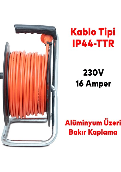 Makaralı Seyyar Kablo Kapaklı 4 Prizli Plastik Uzatma Kablosu 3x1.5 mm Ttr Kablo 35 Metre