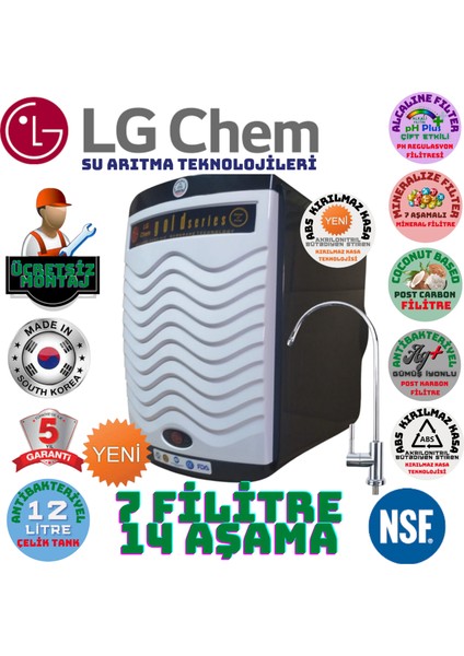 Lg Chem Gold Plus Ücretsiz Montaj Siyah-Beyaz 12 Litre 7 Filitre 14 Aşama Su Arıtma Cihazı