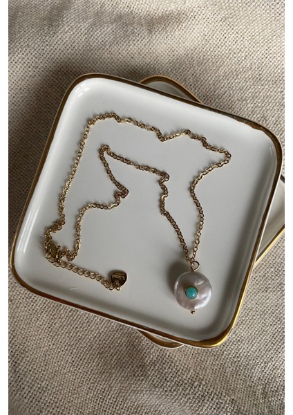 Inci Üzerinde Turkuaz Taşlı Çelik Kolye 43CM fiyatları