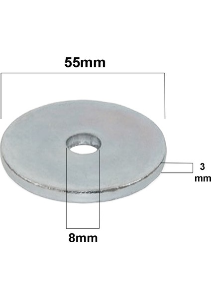 55MM Büyük Kalın Demir Pul Galvanizli Şase Vida Civata Pulu -10 Adet