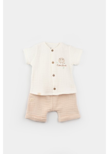 2'Li Şortlu Müslin Takım Lamb Friends