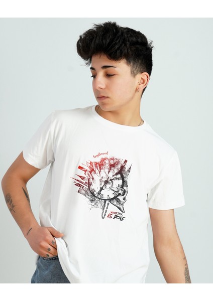 Your Time Is Done Baskılı Oversize Beyaz Tişört