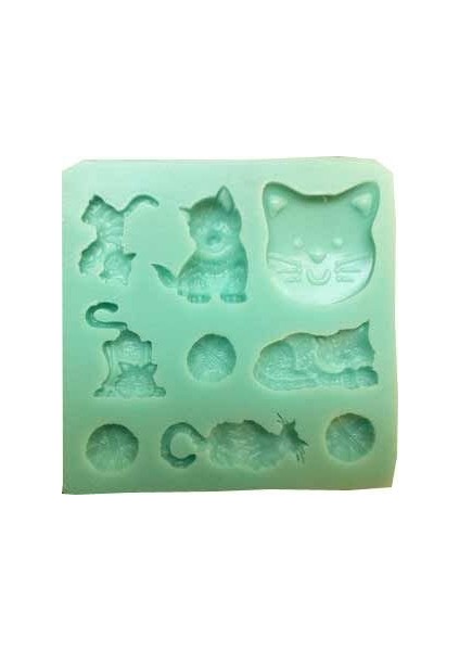 Kedi Silikon Kalıp Çikolata Sabun Kokulu Taş Mum Epoksi Kalıbı 9 Delikli