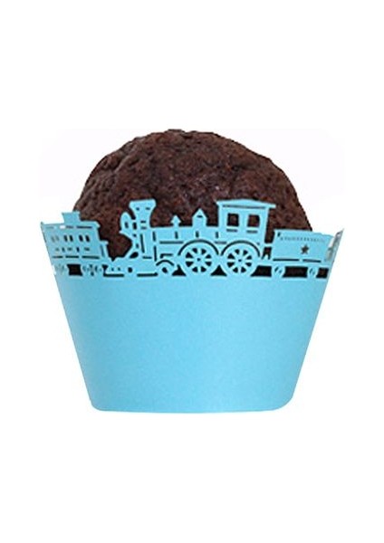 Mavi Tren Muffin (Cupcake) Kenar Süsü 10 Adet